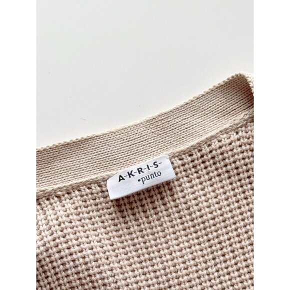 AKRIS PUNTO Beige Cotton Pointelle Knit Open Cardigan Shrug Sweater, Size 10 - Picture 8 of 12